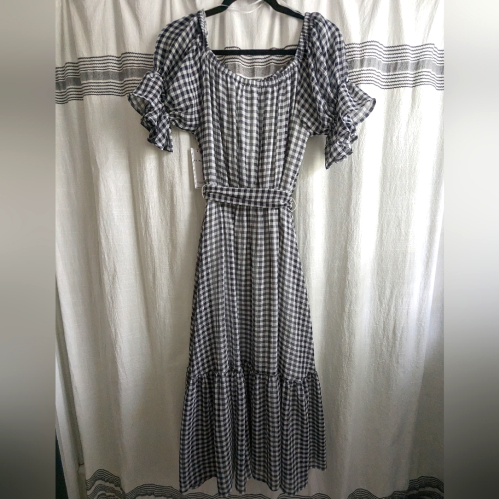 Black and white gingham midi dress